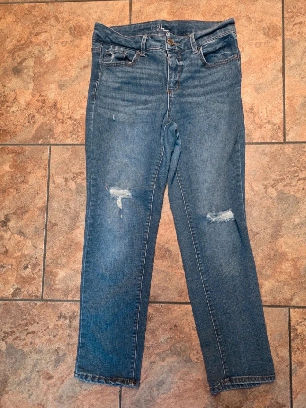Time and Tru Straight-Leg Distressed Blue Jeans